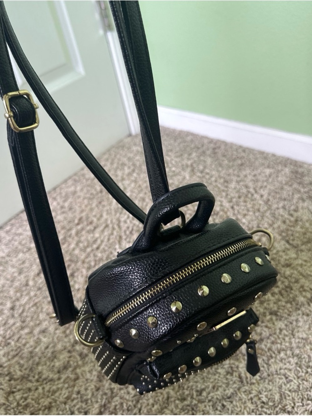 Black Studded Women’s Mini Backpack Bag